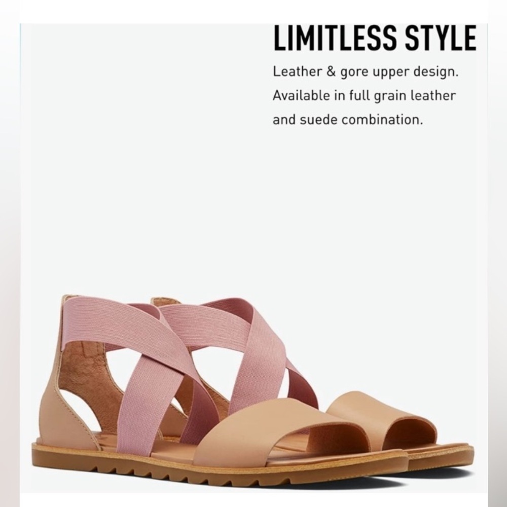 Sorel Pink and Tan Women’s Cross-Strap Sandals - Picture 3 of 16